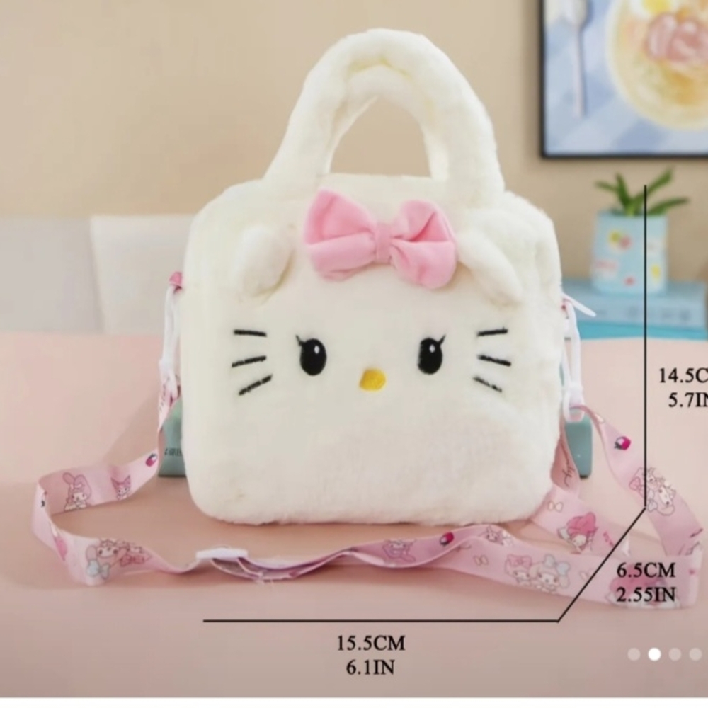 Cute White Plush Bag with Pink Bow